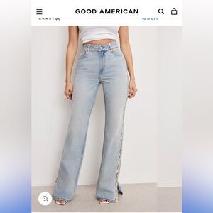 Good American Blue Flare Jeans with White Accents